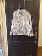 Chico's Claira Sporty Sheen Jacket Size 3 Halite Silver Metallic Utility... - $49.49