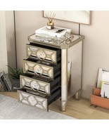 Elegant Mirrored 4-Drawer Chest With Golden Lines For Living Room, Bedroom - £239.52 GBP