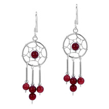 Catcher of Dreams Red Coral Adorned .925 Silver Dangle Earrings - £14.77 GBP