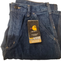 Carhartt Men&#39;s Flame Resistant Denim Dungaree Jeans FRB13 DNM Size 30x36 NWT - £44.46 GBP