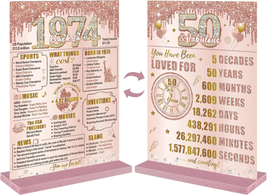 50Th Birthday Decorations Back in 1974 Table Sign for Women, Pink Rose Gold Happ - £16.68 GBP