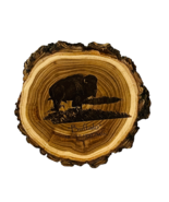Hand Carved Wood Drink Beer Coaster Signed Nicole Heitzman Buffalo Bison... - £23.69 GBP