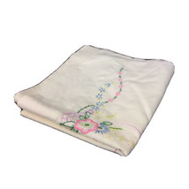 Hand Embroidered Floral Pink Blue Pillowcase 32&quot; L x 19.25&quot; W Queen Size  - £9.02 GBP