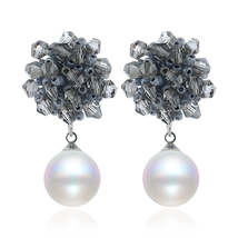 Gray Acrylic &amp; Pearl Silver-Plated Bead Cluster Drop Earrings - £11.08 GBP