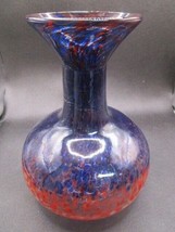 Generic Spatter Glass MIDCENTURY Orange Blue VASE ILLEGIBLE Mark - $59.77