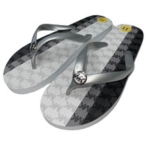 Michael Kors Flip Flops 11 Gray Silver MK Graphic Logo Print PVC Thong Sandals - £47.80 GBP