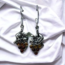 Sterling Silver 925 Amber Multi-Stone Earrings with Grapevine Design - £12.50 GBP
