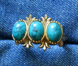 Native Style Turquoise Lucite Silver-tone Ring 1970s vintage size 7 adju... - £11.71 GBP