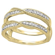 0.33 Ct Round Moissanite 14K Yellow Gold Plated Enhancer Guard Double Ring Wrap - £110.81 GBP