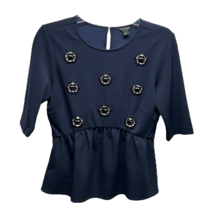 Ann Taylor Womens Peplum Top Blue Navy Short Sleeve Keyhole Embellished Blouse S - £18.87 GBP