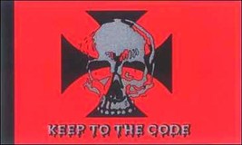 Keep To The Code Iron Cross &amp; Skull Pirate Flag - 3x5 Ft - £15.94 GBP