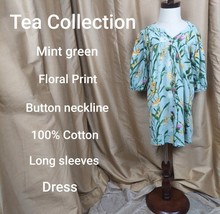 Tea Collection Mint Green Floral Print Cotton Dress Size 7 - £12.64 GBP