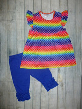 NEW Boutique Mermaid Rainbow Tunic Dress Ruffle Leggings Girls Outfit Set - £6.79 GBP