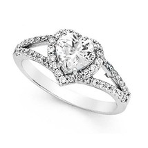 1.90 Ct Heart Halo Engagement Wedding Ring White Gold Plated LC Moissanite - £63.51 GBP