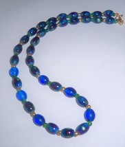 Necklace Bead Glass Blue w/Green Accents and Various Color Spacers New Handmade - £9.45 GBP