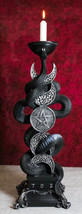 Wicca Triple Moon Pentagram Insignia Black Viper Snake Taper Candle Holder Decor - £48.75 GBP