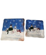 St. Nicholas Square &quot;Button Up&quot; Snowman Square Plate 8 5&quot;&amp;11&quot; 2 Decorati... - $20.58 CAD