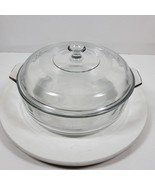 Larg Casserole Baking Dish Clear Glass Round W/Handles 8” Diameter 3”Dee... - $40.23 CAD