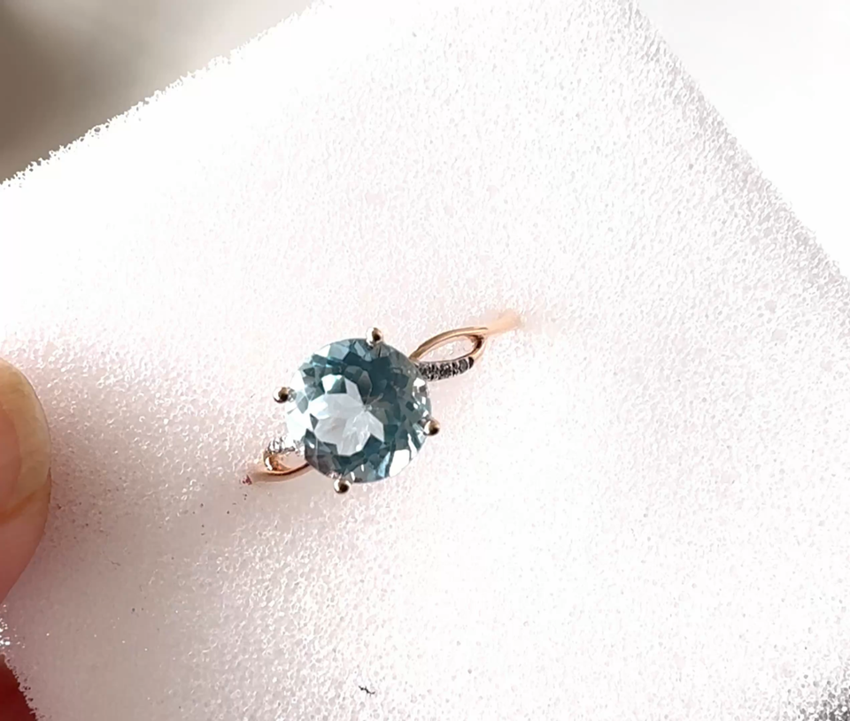 14k Gold aquamarine diamonds ring gemstone ring - 14 carats solid gold stonqueen Item image 2