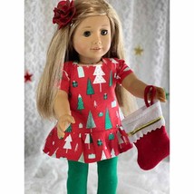 Doll Dress Holiday Trees Red Green Pants Fits American Girl &amp; 18&quot; Dolls - £11.82 GBP