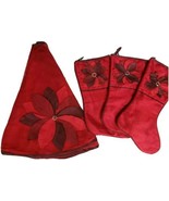 Christmas Tree Skirt &amp; 3 PC Stocking Set 50&quot;-RED with 13&quot; POINSETTIA - E... - $36.30 CAD