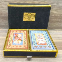 Vintage Congress Playing Cards Double Deck Velvet Case Rabbit Swan Complete - £15.14 GBP