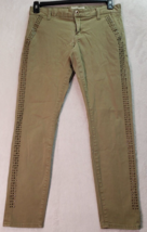 Lucky Brand Pants Womens Sz 2 Green Studded Flat Front Straight Leg Slash Pocket - £15.06 GBP