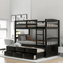 Twin over Twin Wood Bunk Bed with Trundle and Drawers - $748.98