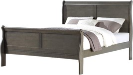 Dark Gray Benjara Wooden Queen Size Bed With Sleigh Headboard And Footboard. - £374.09 GBP