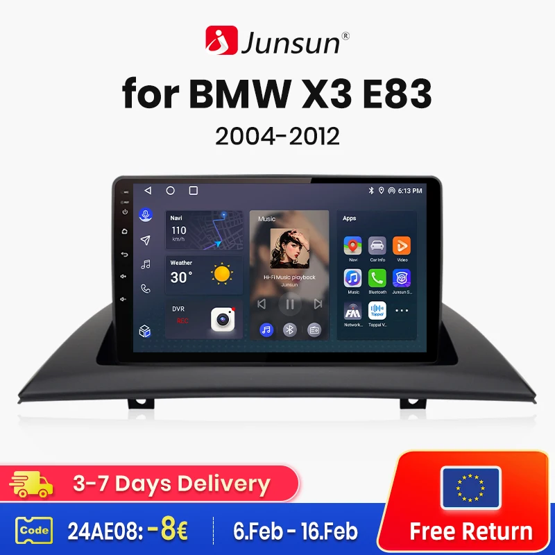 Junsun V1 AI Voice Wireless CarPlay Android Auto Radio for BMW X3 E83 2004-2012 - £121.39 GBP+