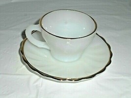 Anchor Hocking Glass Co Fire King Cup &amp; Saucer Golden Shell Suburbia Sma... - £14.91 GBP