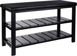 The Finnhomy 3-Tier Shoe Rack Bench Cushion Holds Up To 400, Elegant Black Wood - £83.51 GBP