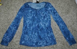 Womens Shirt Juniors Girls Self Esteem Blue Tie Dye Long Sleeve Top-size M - £9.49 GBP