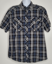 Affliction Standard Buckle Black Premium Blue Plaid Button Shirt XL Short Sleeve - £25.95 GBP
