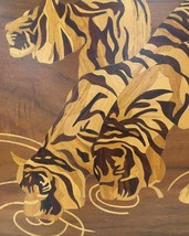Framed Painting Wood Inlay - Three Tigers On The Bank - Jakarta, Indonesia - £235.25 GBP