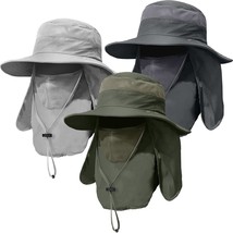 3 Pack Mens Outdoor Wide Brim Fishing Hat,Upf 50+ Sun Protection Cap With Face - £33.15 GBP