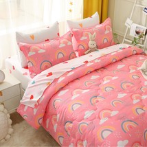 Kids Rainbow Comforter Set For Girls Teens Full Size 7 Piece Cloud Sun Pink Bedd - £96.61 GBP