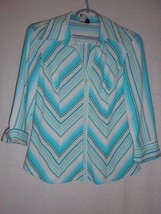 Tailor by B. Moss Size M Teal Striped Blouse top  3/4 sleeve - $223.43 MXN