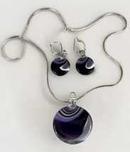 VTG Sterling Silver .925 Necklace + Earrings w Large Purple Amethyst Pen... - €56,23 EUR