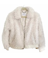 BCBGeneration Cream Faux Fur Shearling Bomber Jacket Mob Wife Large - £117.64 GBP