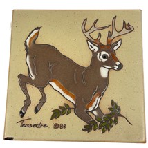 1982 Cleo Teissedre Wall Hanging Ceramic Tile Trivet Hand Painted Deer Buck Stag - £38.93 GBP