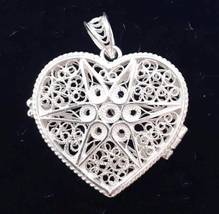 Heart Shaped Silver Filigree Locket Pendant from Macedonia, &quot;Splendid Fa... - £135.09 GBP