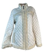 Athleta Womens Quilted Jacket Ivory Sherpa Faux Fur Trim Pockets Full Zi... - $48.50