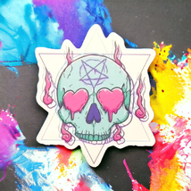 Skull Sticker Pentagram Teal Spooky Pastel Goth Cute Creepy Punk Scary H... - $2.96