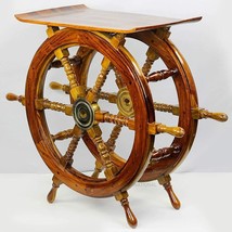 30&quot;  Wooden Ship Wheel Home Decor Table Pirate&#39;s Antique Brass Home Deco... - £336.76 GBP