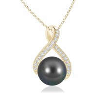 ANGARA Tahitian Pearl Swirl Ribbon Pendant with Diamonds in 14K Solid Gold - £474.09 GBP