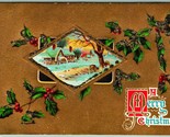 Cabina Scene Agrifoglio Merry Christmas Dorato Lamina Goffrato DB Cartol... - $7.12