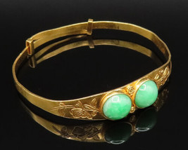 CHINESE 24K GOLD - Vintage Floral Etched Double Jade Bangle Bracelet - GBR074 - £2,425.51 GBP