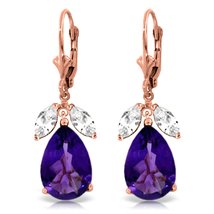 Galaxy Gold GG 14k Rose Gold Leverback Earrings with Amethyst and White ... - £479.83 GBP