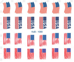 Nail Art Water Transfer Stickers Decals USA Flag America 4th of July KoB-1080 - £2.50 GBP